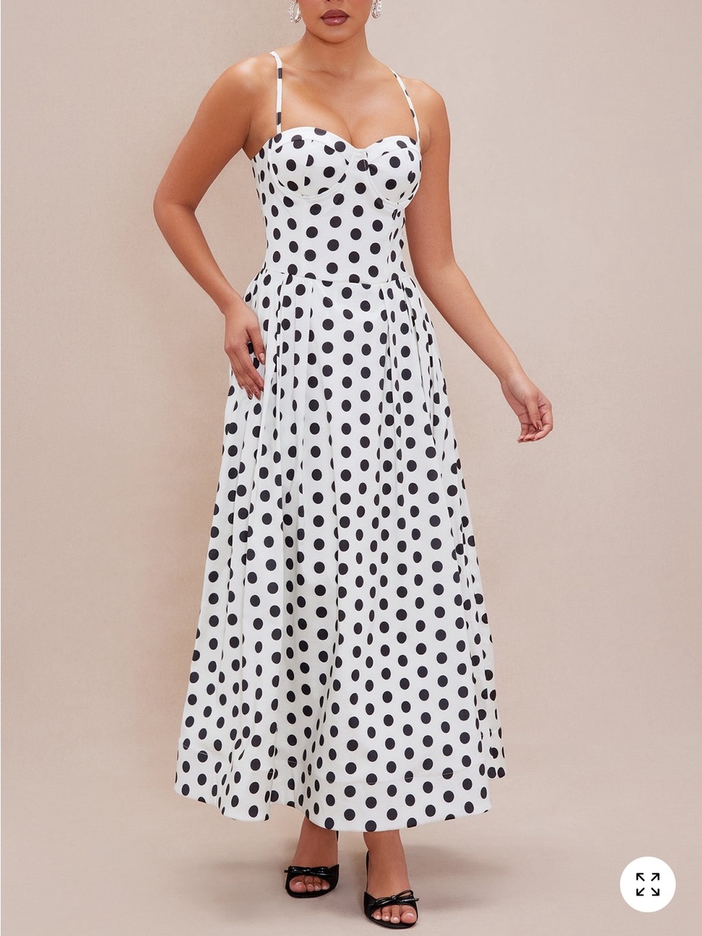 Fashion Nova White Maxi Skirt with Black Polka Dots